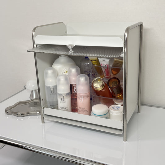 【予約注文:到着目安2週間)】シルバー × ホワイト スライドトレイ収納 STR-0013