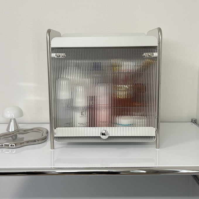 【予約注文：到着目安2週間)】シルバー × ホワイト スライドトレイ収納 STR-0013