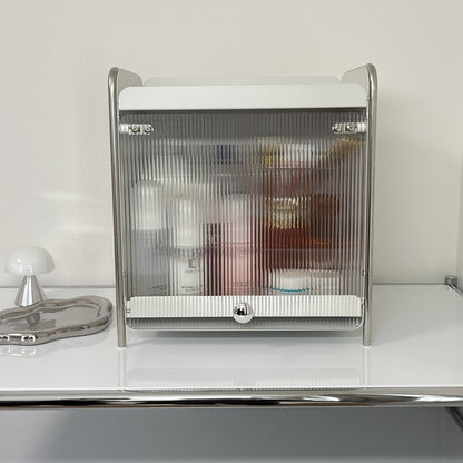 【予約注文：到着目安2週間)】シルバー × ホワイト スライドトレイ収納 STR-0013