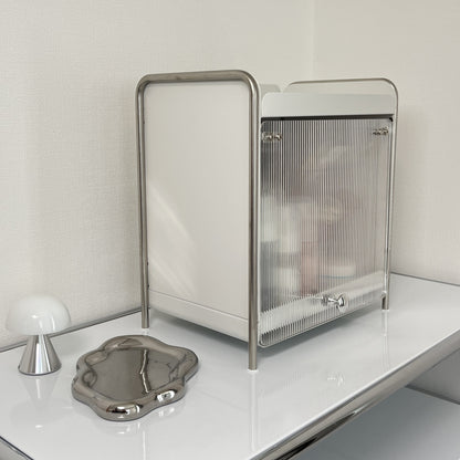 【予約注文：到着目安2週間)】シルバー × ホワイト スライドトレイ収納 STR-0013