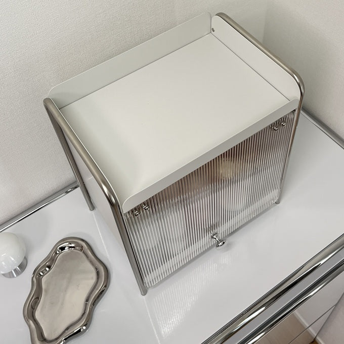 【予約注文：到着目安2週間)】シルバー × ホワイト スライドトレイ収納 STR-0013