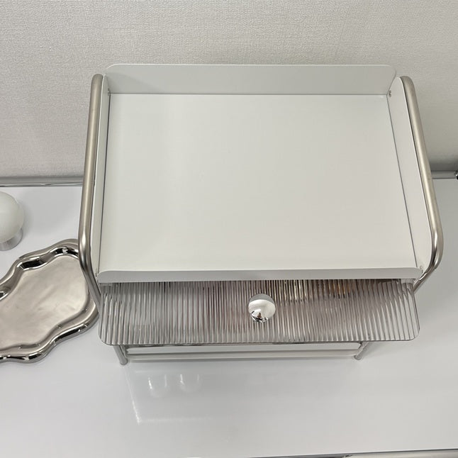 【予約注文：到着目安2週間)】シルバー × ホワイト スライドトレイ収納 STR-0013