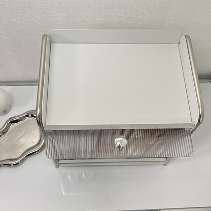 【予約注文：到着目安2週間)】シルバー × ホワイト スライドトレイ収納 STR-0013