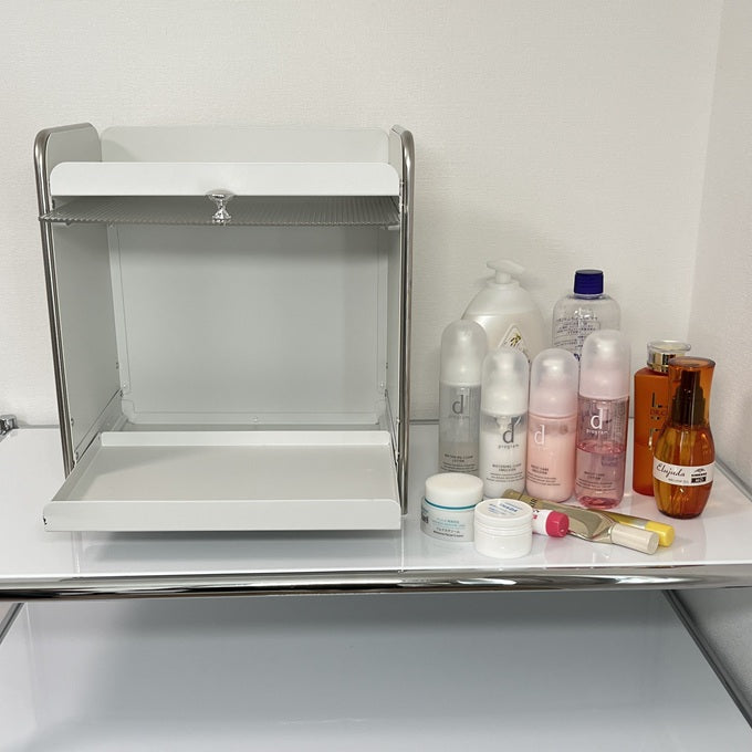 【予約注文：到着目安2週間)】シルバー × ホワイト スライドトレイ収納 STR-0013