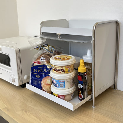 【予約注文：到着目安2週間)】シルバー × ホワイト スライドトレイ収納 STR-0013