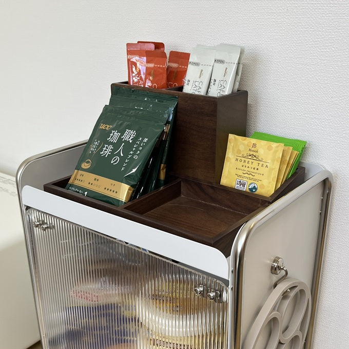 【予約注文：到着目安2週間)】シルバー × ホワイト スライドトレイ収納 STR-0013