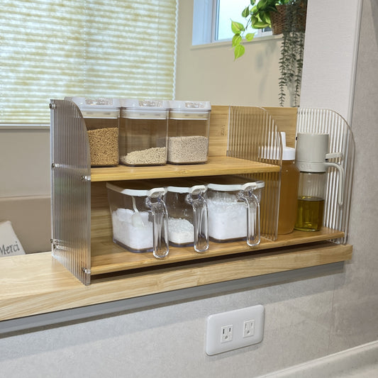 【予約注文：到着目安 2週間】クリア x ウッド ディスプレイ棚 STR-0008