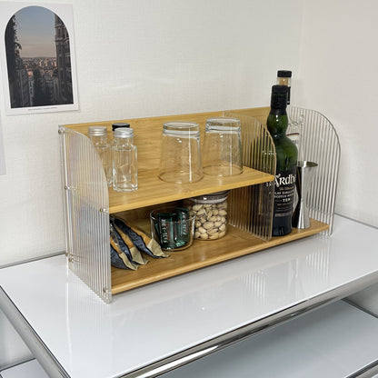 【予約注文：到着目安 2週間】クリア x ウッド ディスプレイ棚 STR-0008