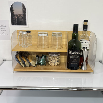 【予約注文：到着目安 2週間】クリア x ウッド ディスプレイ棚 STR-0008