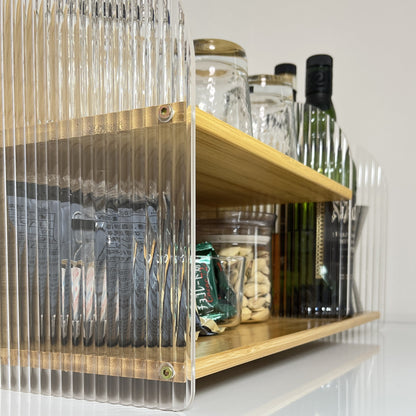 【予約注文：到着目安 2週間】クリア x ウッド ディスプレイ棚 STR-0008