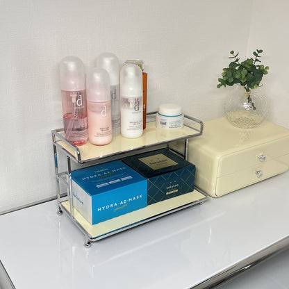 シルバー脚付き2段ディスプレイラック STR-0015