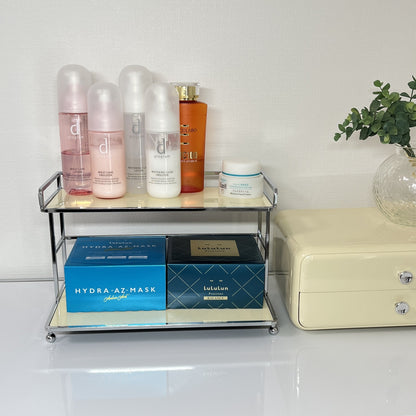 シルバー脚付き2段ディスプレイラック STR-0015