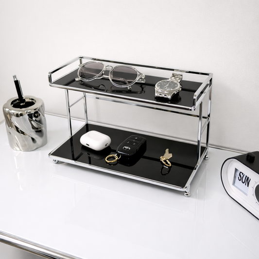 シルバー脚付き2段ディスプレイラック STR-0015