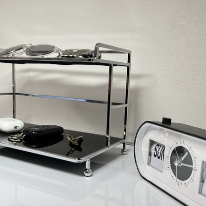 シルバー脚付き2段ディスプレイラック STR-0015