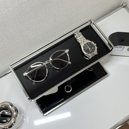 シルバー脚付き2段ディスプレイラック STR-0015