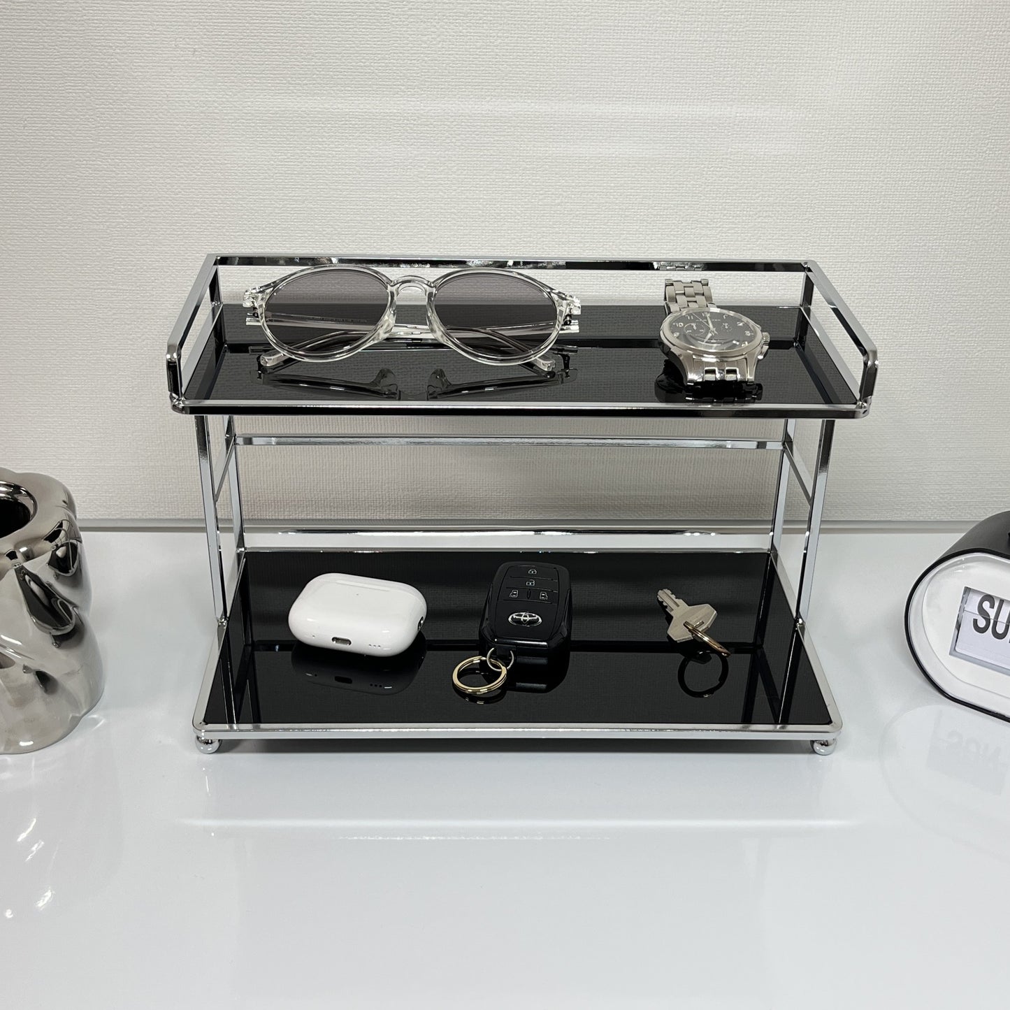 シルバー脚付き2段ディスプレイラック STR-0015