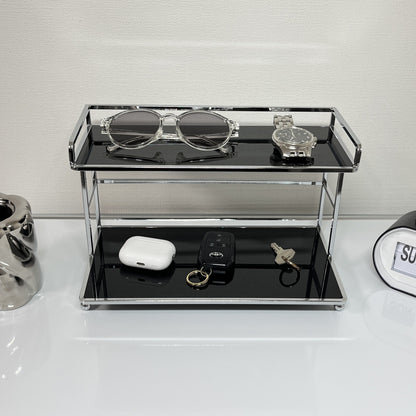 シルバー脚付き2段ディスプレイラック STR-0015