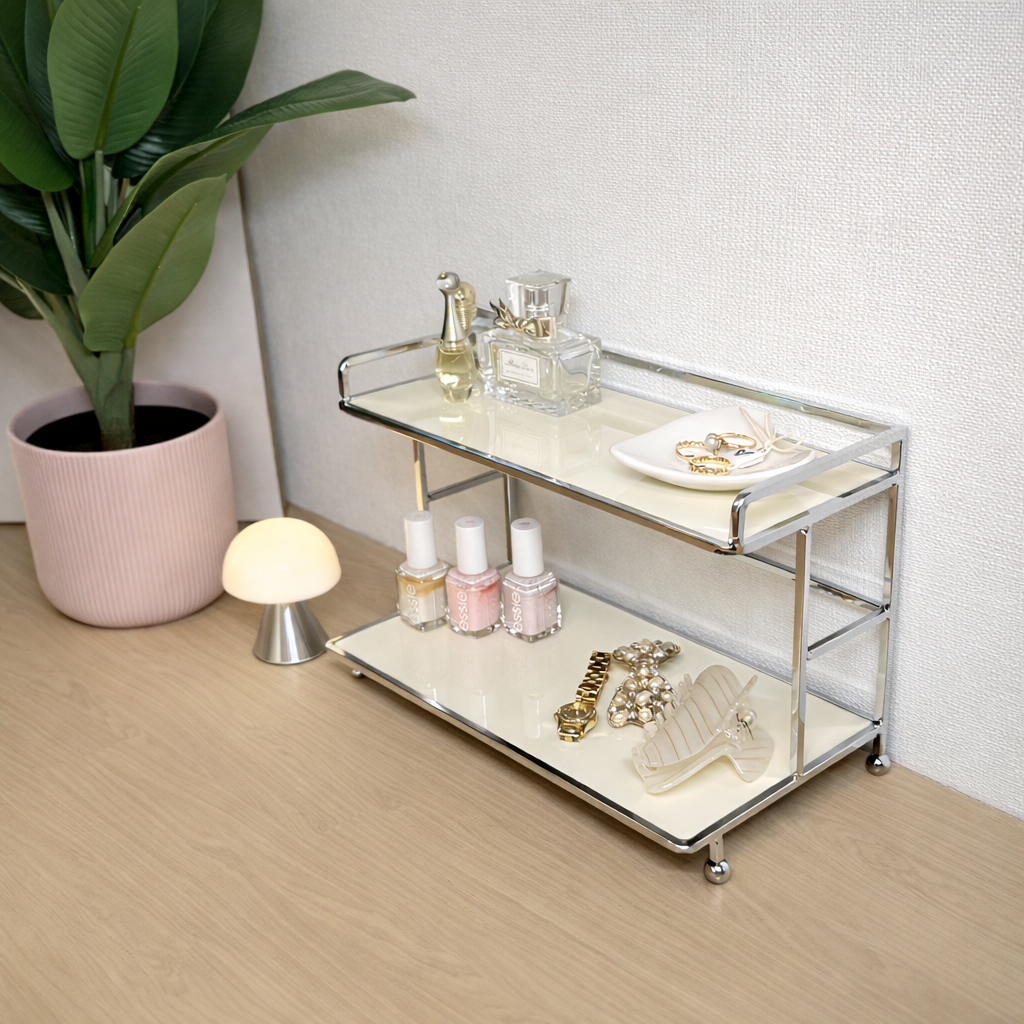 シルバー脚付き2段ディスプレイラック STR-0015