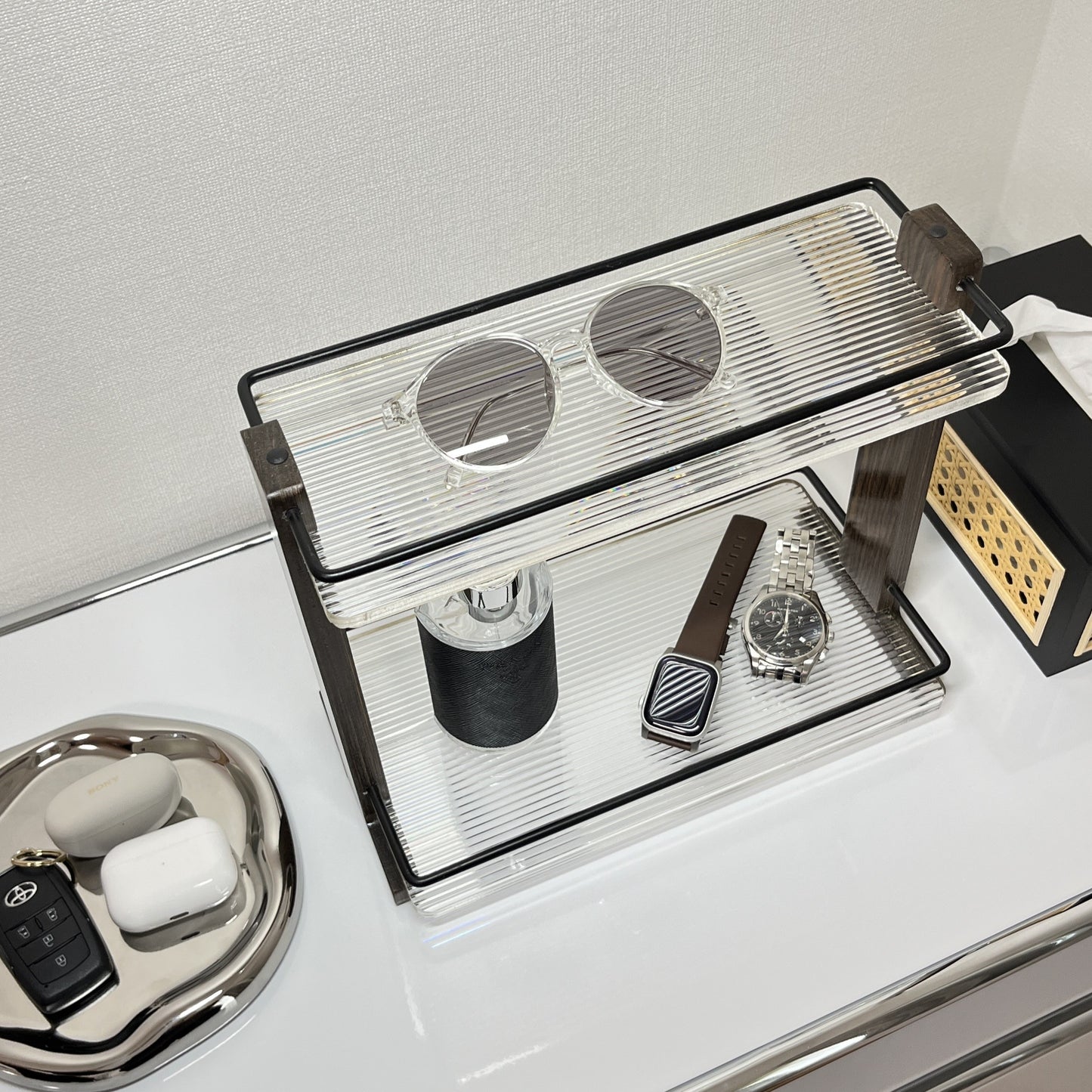 【予約注文：到着目安 2週間】アクリル×ウッド 2段ディスプレイラック STR-0006