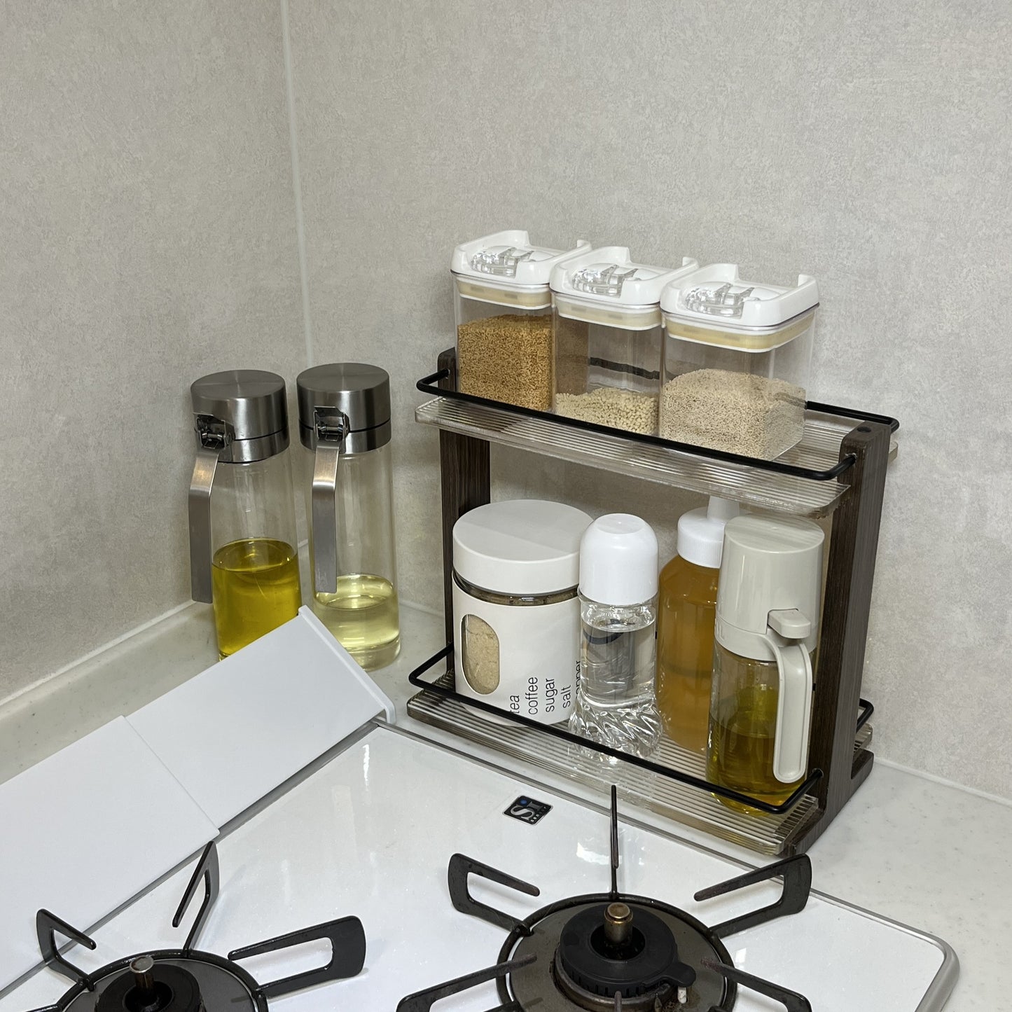 【予約注文：到着目安 2週間】アクリル×ウッド 2段ディスプレイラック STR-0006