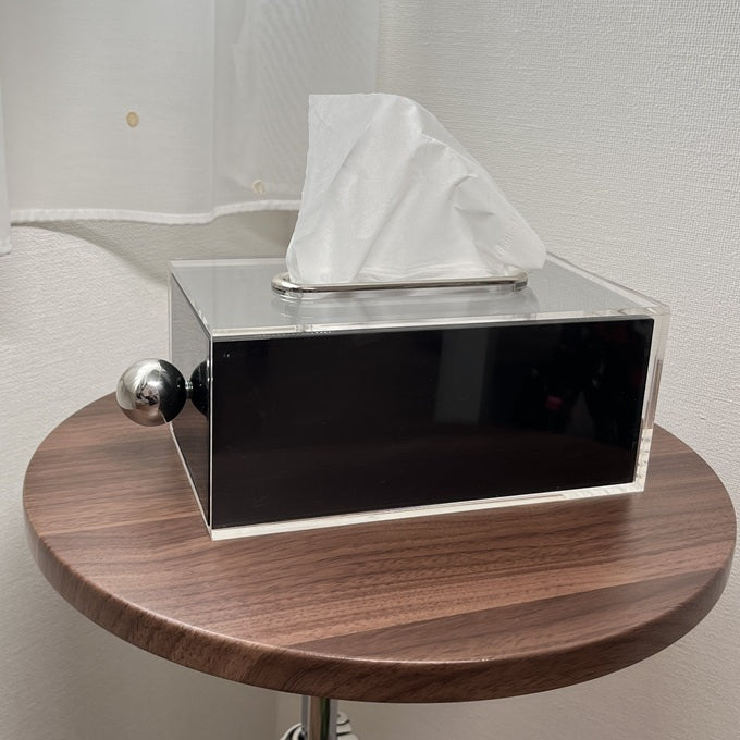 シルバー取っ手付きアクリルティッシュケース TIS-0002